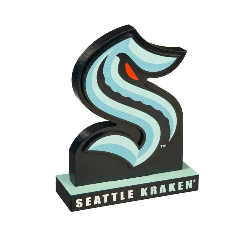8 in. Wooden Mascot Statue with Team Logo, Seattle Kraken
