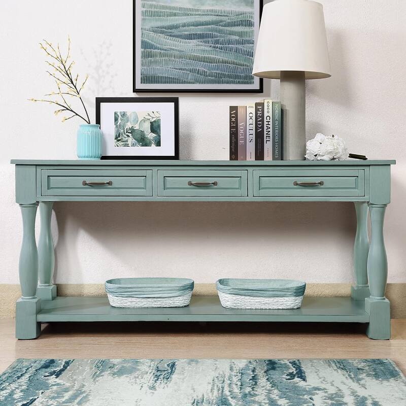 63" Entryway Table,Solid Wood Console Table - green