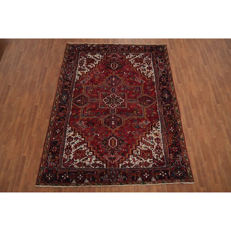 Hand Knotted Oriental 100% Wool Carpet Traditional Medallion Red Heriz Area Rug - 10' 6'' X 7' 10''