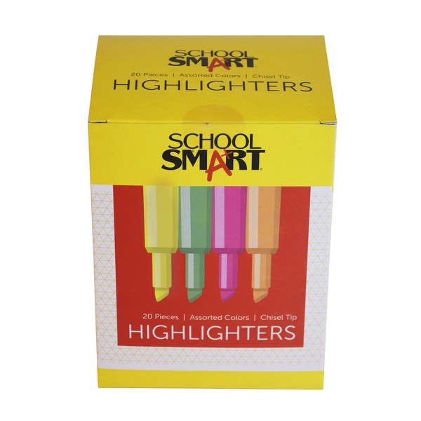 School Smart Non-Toxic Tank Style Highlighter Set, Chisel Tip, Assorted Colors, Set of 20