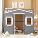 preview thumbnail 2 of 12, Gray+White Full Size Solid Wood House Loft Bed With Ladder for Kids, Boys and Girls, Bedroom