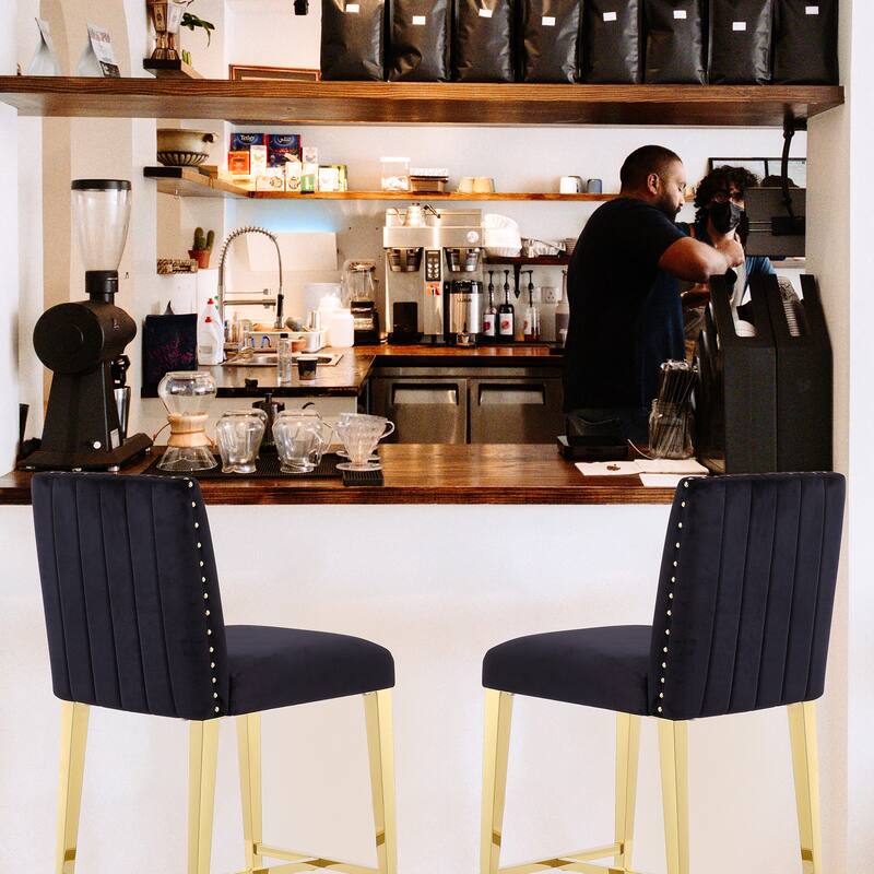 Counter Height Bar Stools Luxury Island Counter Bar Stool Chairs Kitchen Counter-Height Stool with Gold Stainless Steel Legs