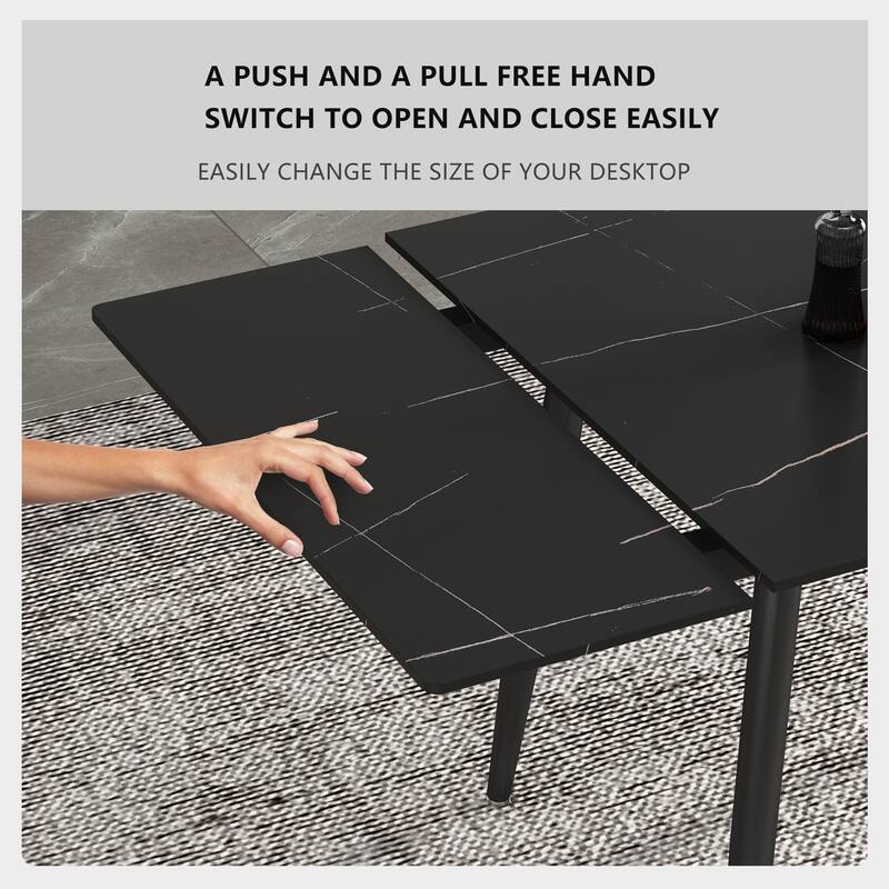 5 Piece 62.9 inch to 94.4 inch Extendable Dining Table Set with Sintered Stone Top 4 Chairs