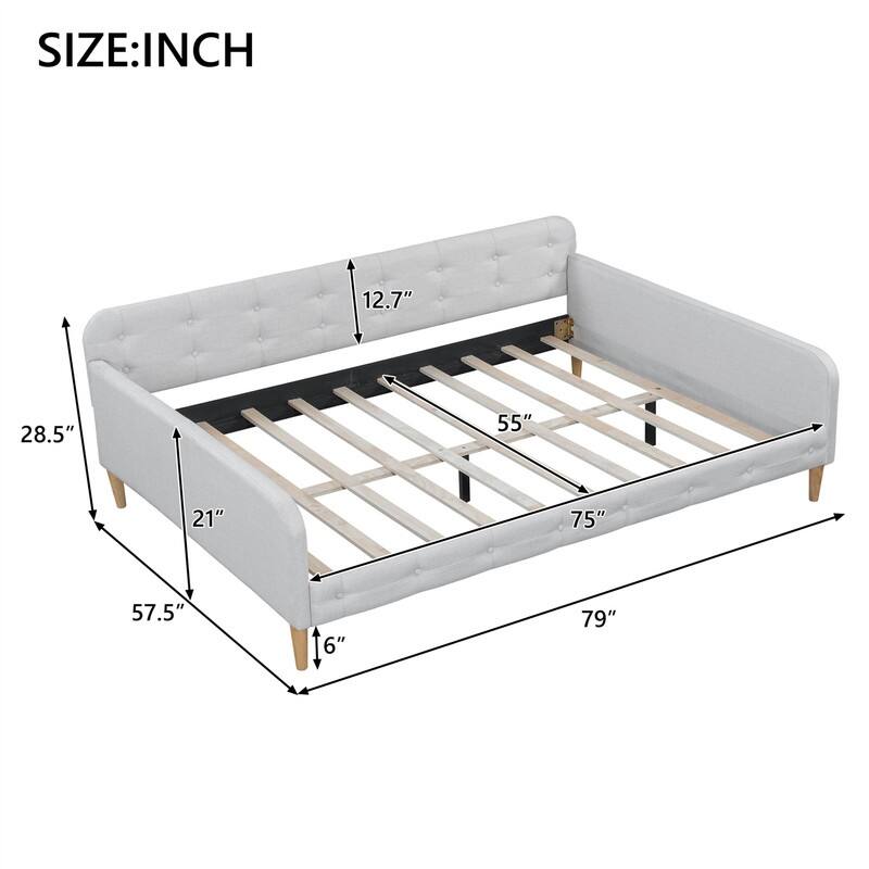 Twin/Full/Queen Size Upholstered Daybed with 4 Support Legs, Linen Fabric Daybed Frame Sofa Bed with Button Tufted Design