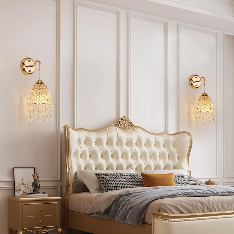 Set of 2 Gold Wall Sconces - Grape Crystal Beads - E12 - Living Bedroom (No Bulbs)