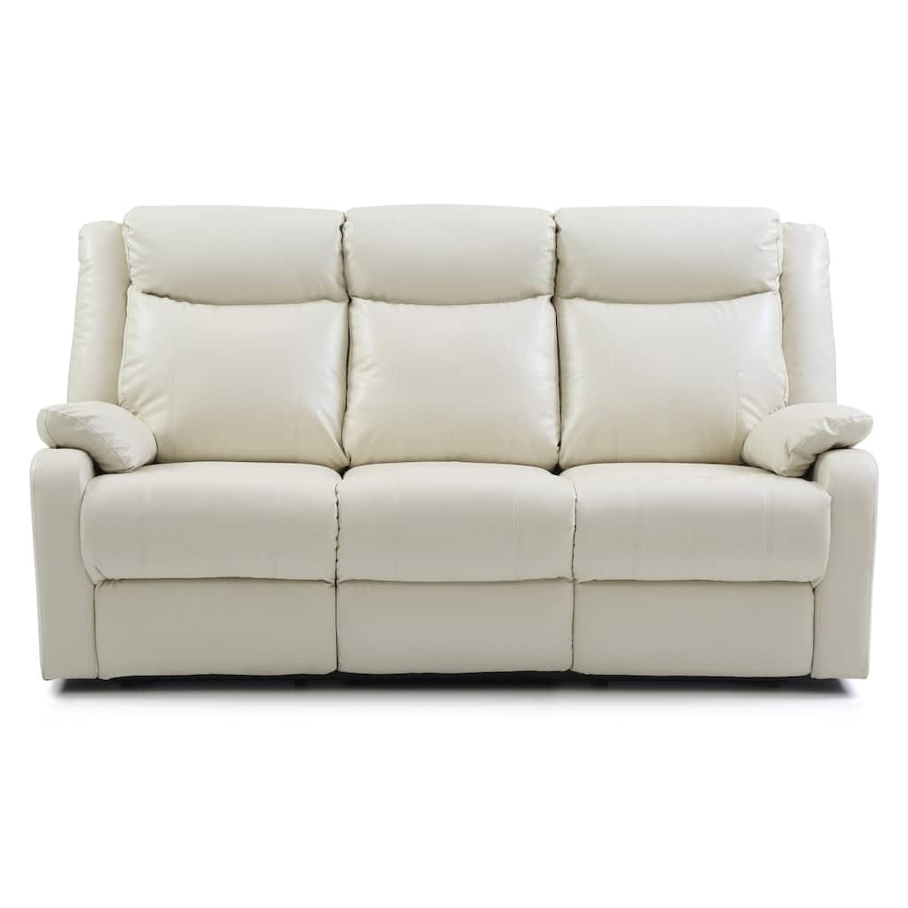 Faux leather 3-Seater Reclining Sofa with Pillow Top Arms - 76" - White