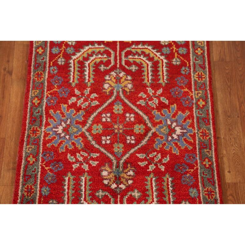 Red Heriz Serapi Indian Runner Rug Handmade Wool Carpet - 2'6" x 7'11"