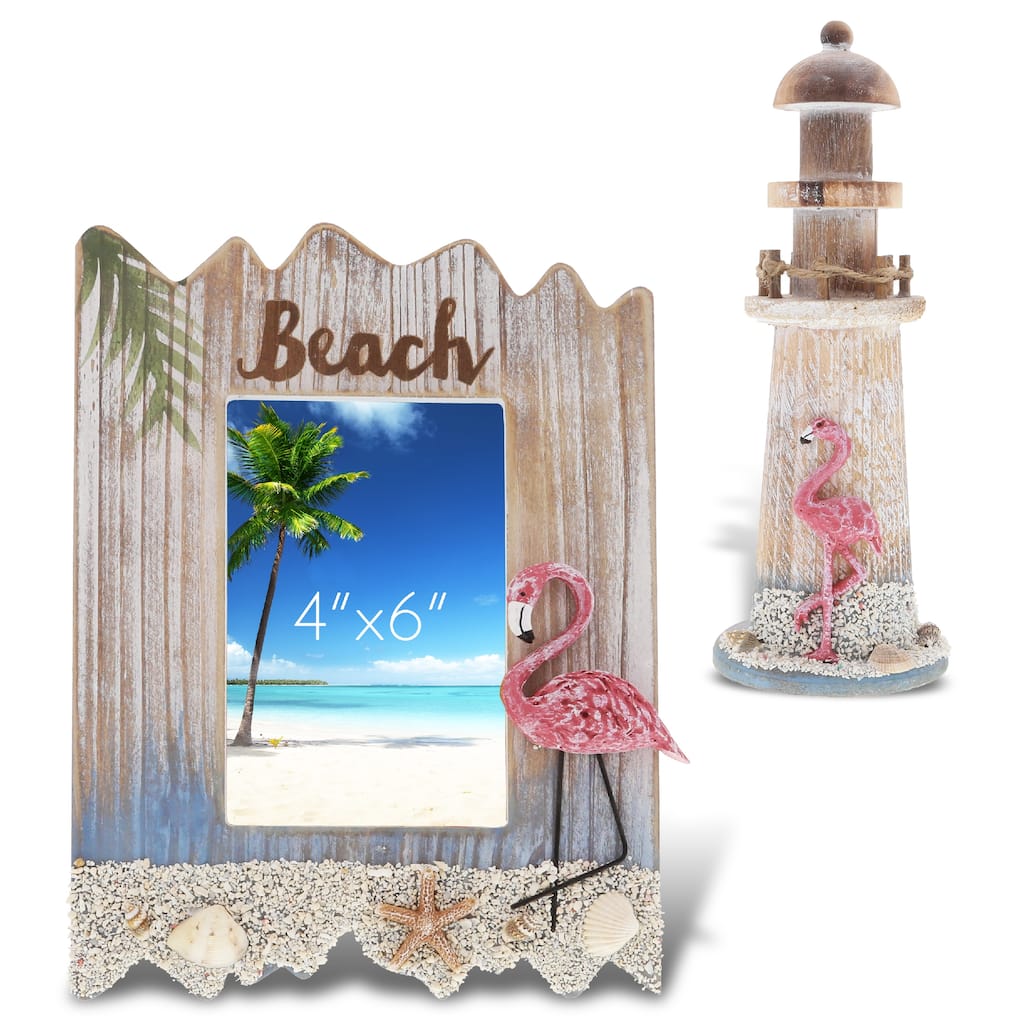 CoTa Global Flamingo Beach Nautical Decorations Set of 2 - 10.5 x 8.25 x 1.5 inches