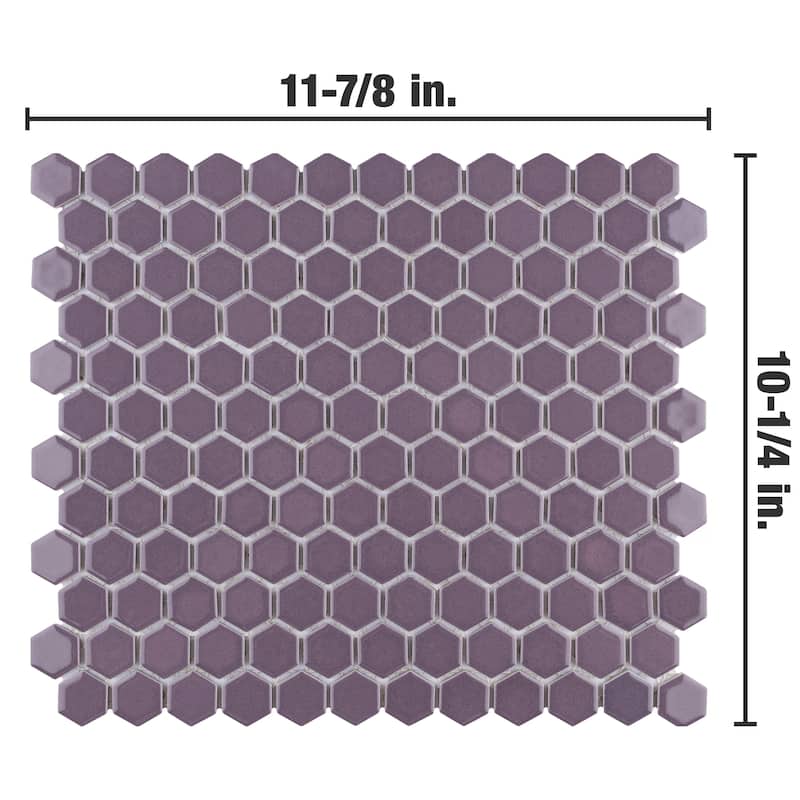 Merola Tile Metro 1" Hex Glossy Purple 10-1/4" x 11-7/8" Porcelain Floor and Wall Tile