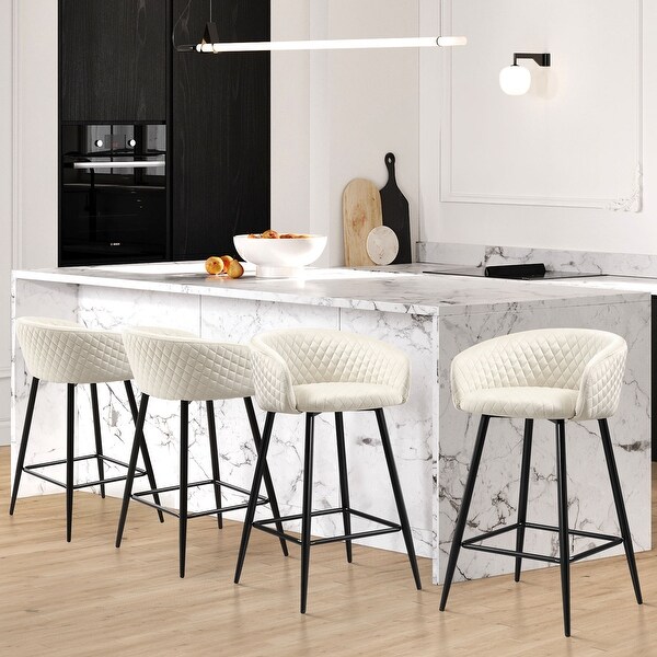 Velvet Upholstered Counter Height Bar Stools with Arms Metal Legs 34.6 H x 20.5 W x 20.7 D On Sale Bed Bath Beyond 39466375