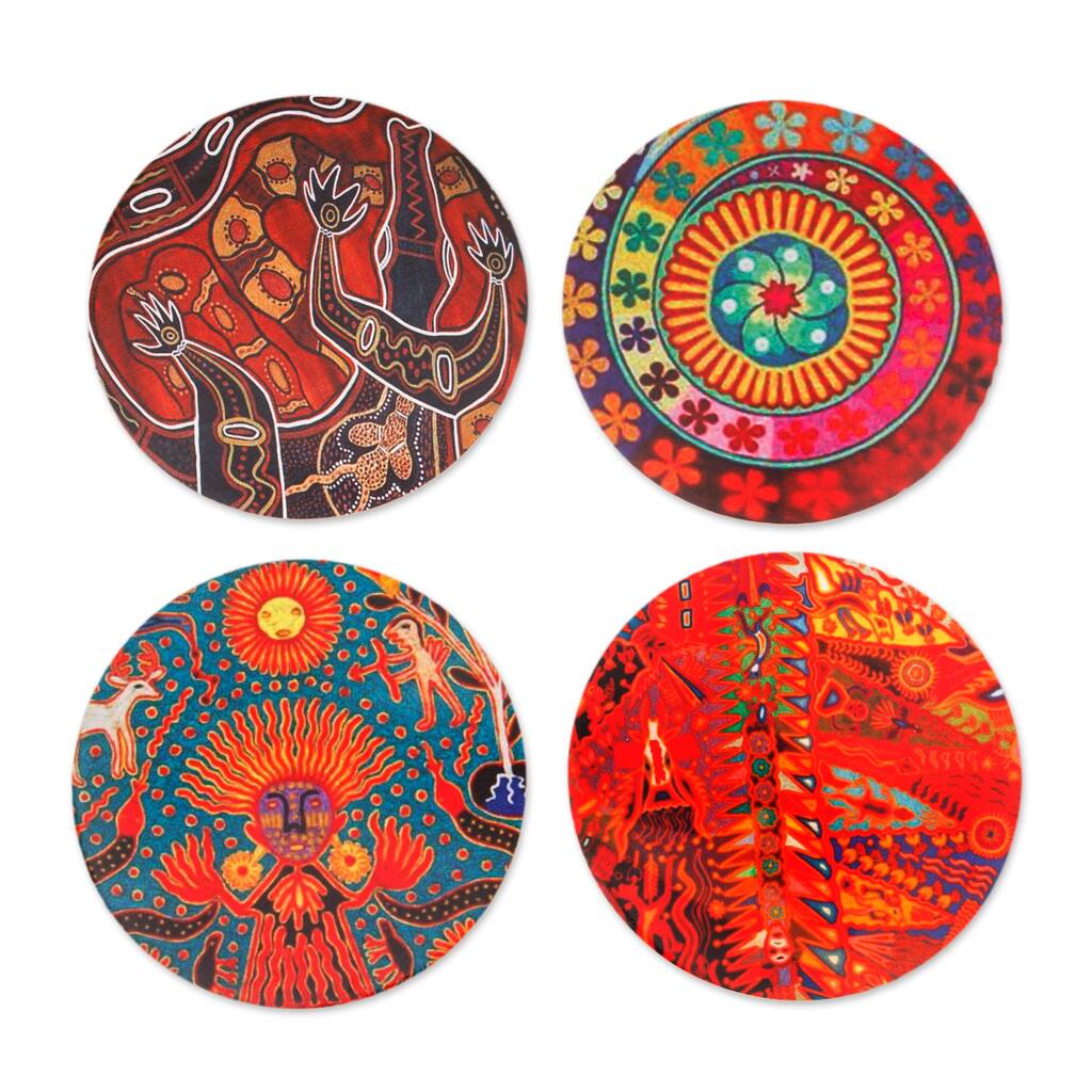 Novica Handmade Huichol Inspiration Decoupage Wood Coasters (Set Of 4)