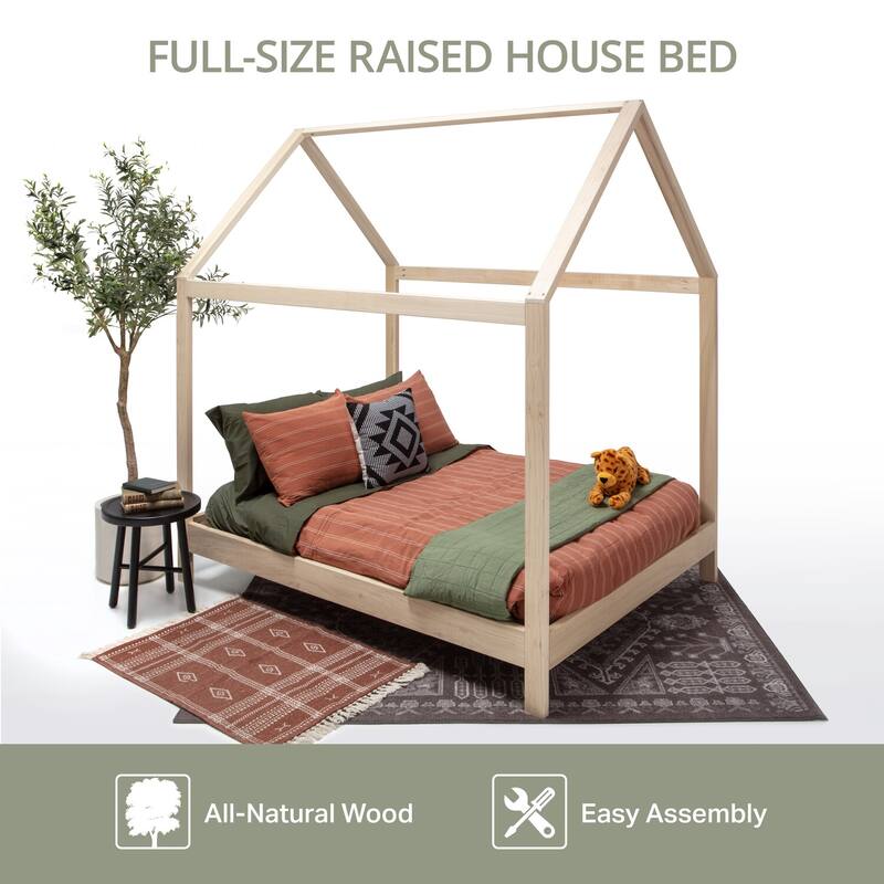 Farmhouse Full Size House Bed - Raised Panel Design, Solid Wood Frame, Kids Bed