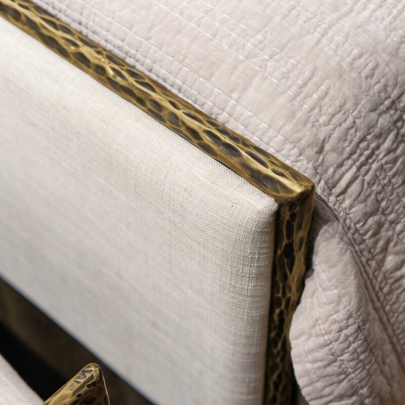 247 Shop At Home Lalia Modern 2-Piece Upholstered Hammered Metal Camelback Bedroom Set with Nightstand