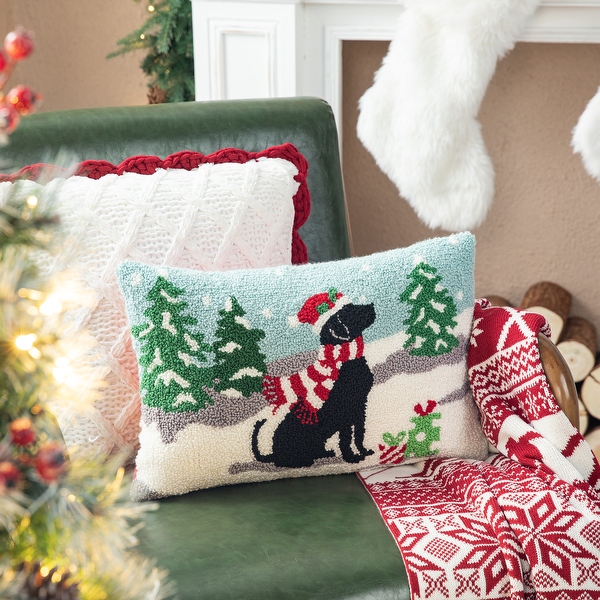 Glitzhome 18 L x 12 H Hooked Christmas Cat Dog Pillow Cushion for Xmas Sofa Couch Living Room Office Decor On Sale Bed Bath Beyond 36026216