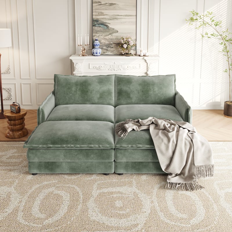 75" Corduroy 2-Seater Cloud Sectional Sofa with Dual-Layer Cushions