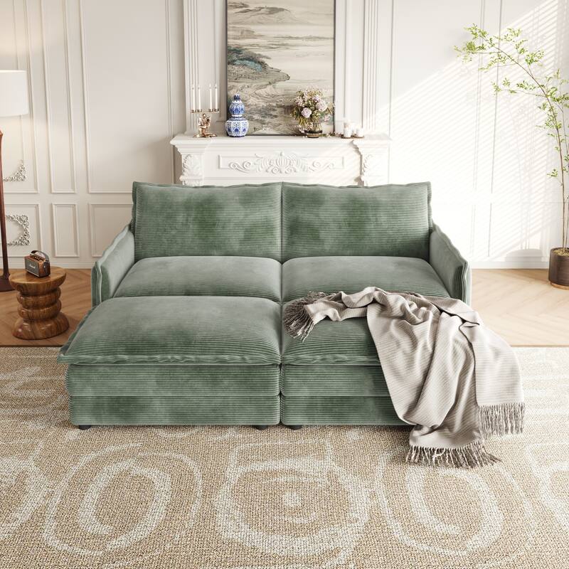 Loveseat Sectional Sofa Couch Deep Seat Cloud Sofa with 2 Ottomans