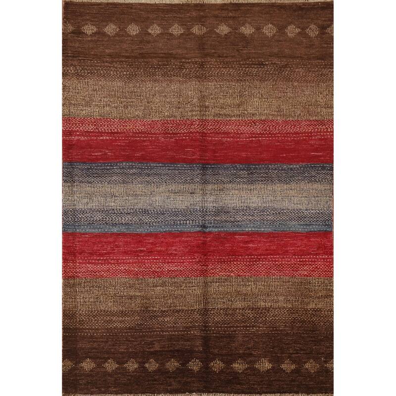 Gabbeh Kashkoli Striped Area Rug Handmade Wool Carpet - 4'6" x 6'5"