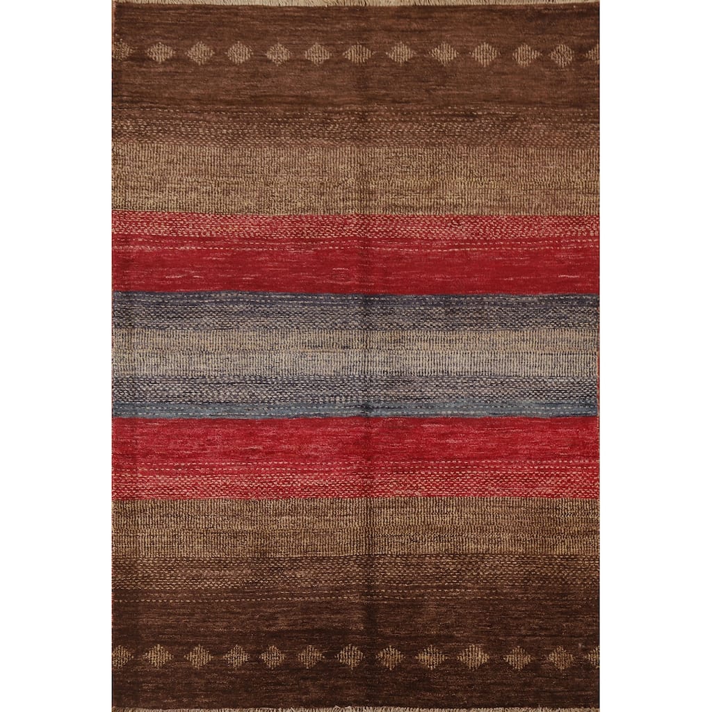 Gabbeh Kashkoli Striped Area Rug Handmade Wool Carpet - 4'6" x 6'5"