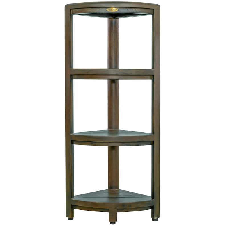 DecoTeak SnazzyCorner Woodland Brown 38" Teak 4-Tier Corner Shelf - 32" H