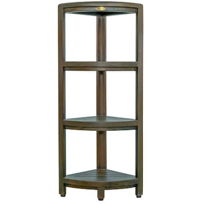 DecoTeak SnazzyCorner Woodland Brown 38" Teak 4-Tier Corner Shelf - 32" H