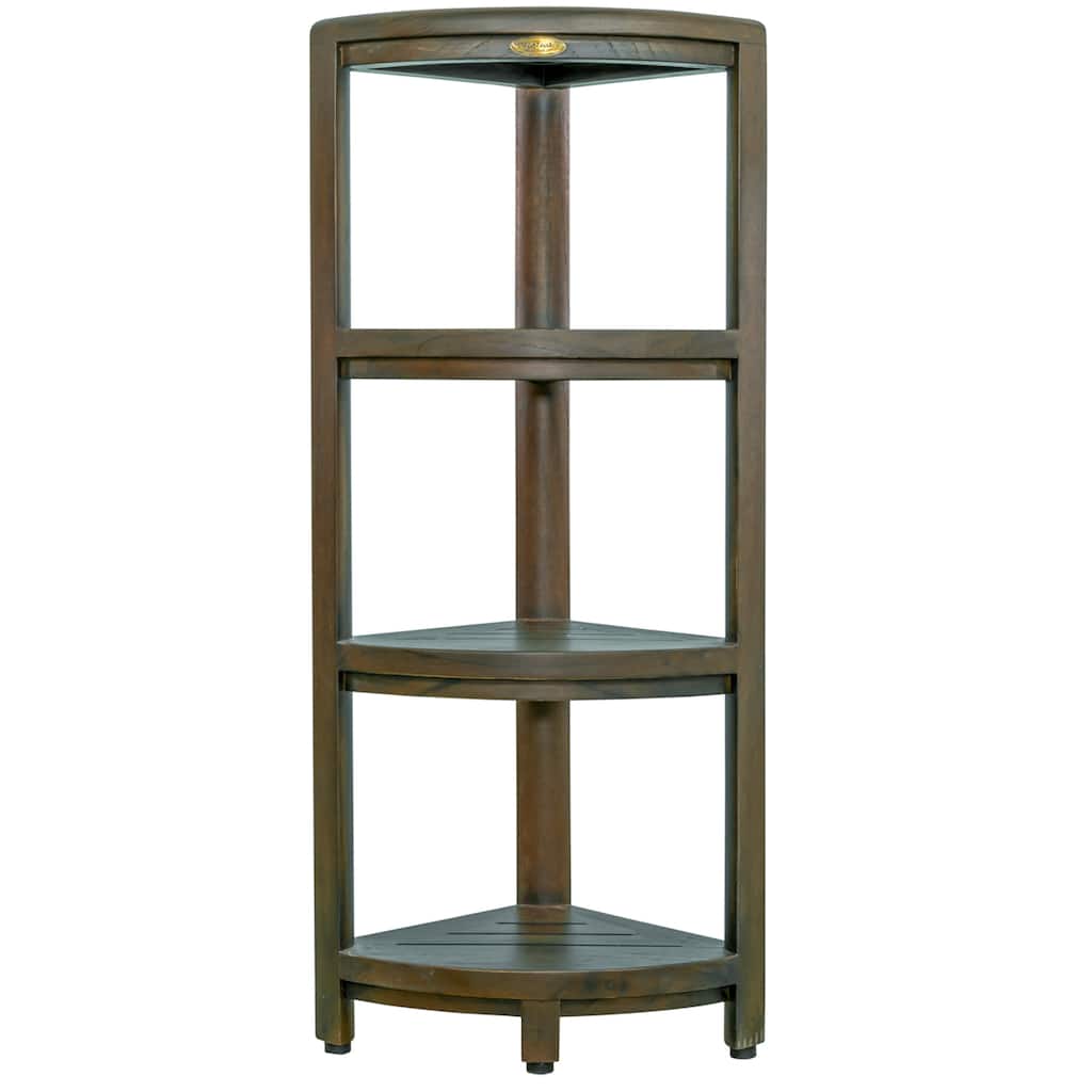 DecoTeak SnazzyCorner Woodland Brown 38" Teak 4-Tier Corner Shelf - 32" H