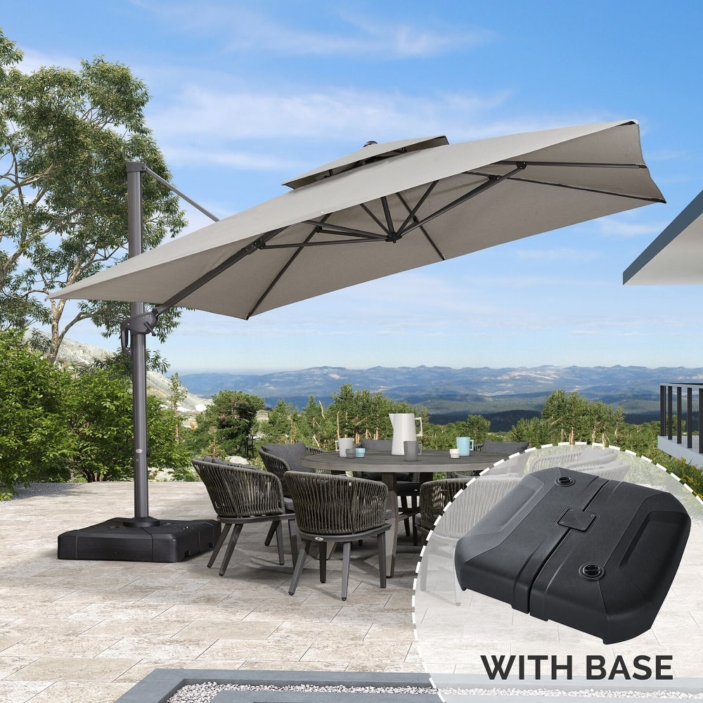 PURPLE LEAF Luxurious Design Square Patio Cantilever Umbrellas with Base UV50+ Fade Resistant