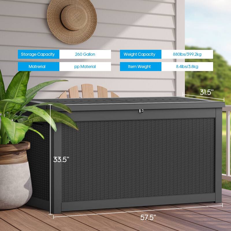 260 Gallon Large Resin Waterproof Outdoor Storage Box
