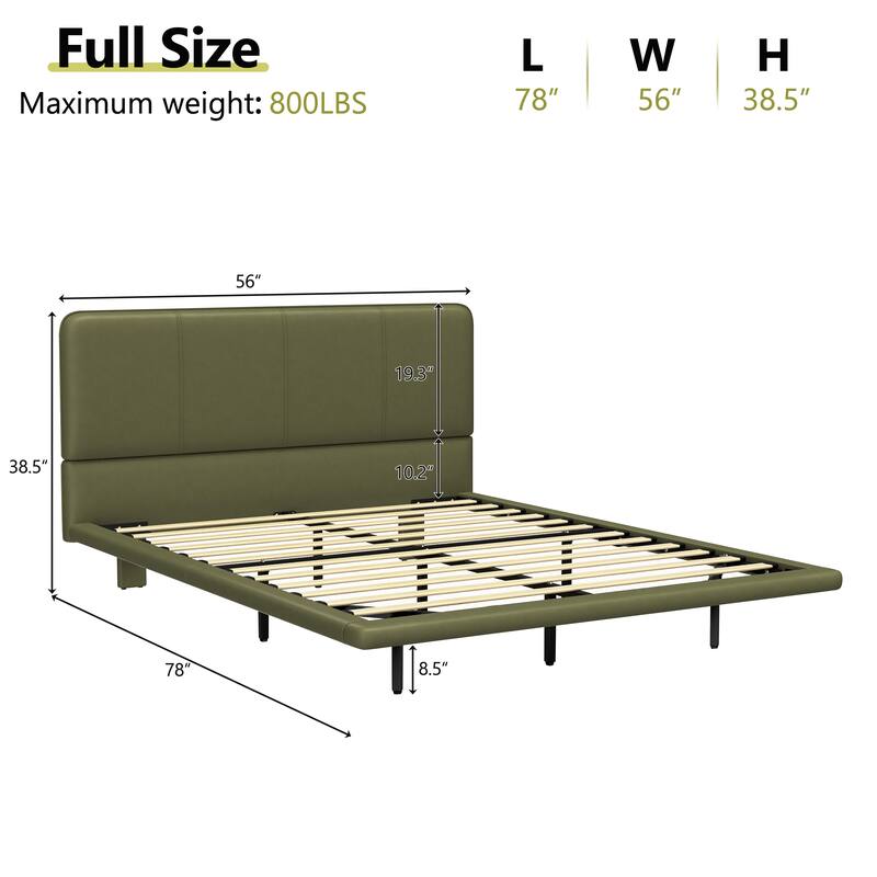 Modern PU Leather Floating Platform Bed with LED Lights, No Boxing Spring Needed