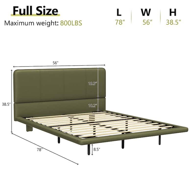Modern PU Leather Full Size Floating Platform Bed Frame with LED Light