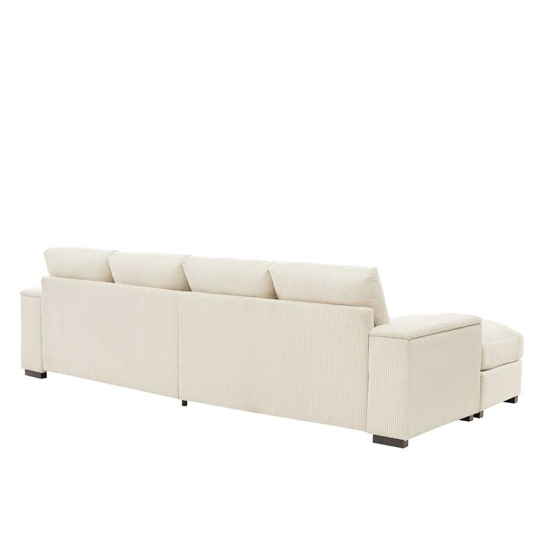 Symmetrical U-shaped Sectional Sofa Corduroy Sleeper Couch with Storage Armrests and Deep Seating, 4 Seat & 2 Ottomans Set