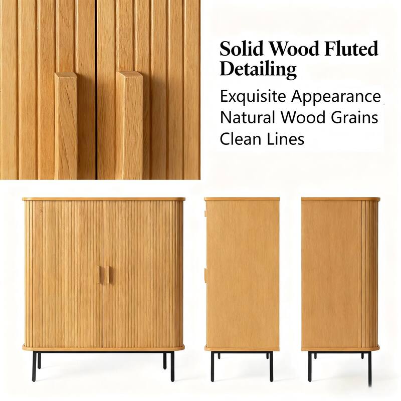 Fluted Wood Storage Cabinet with Tambour Doors - 46"x39"