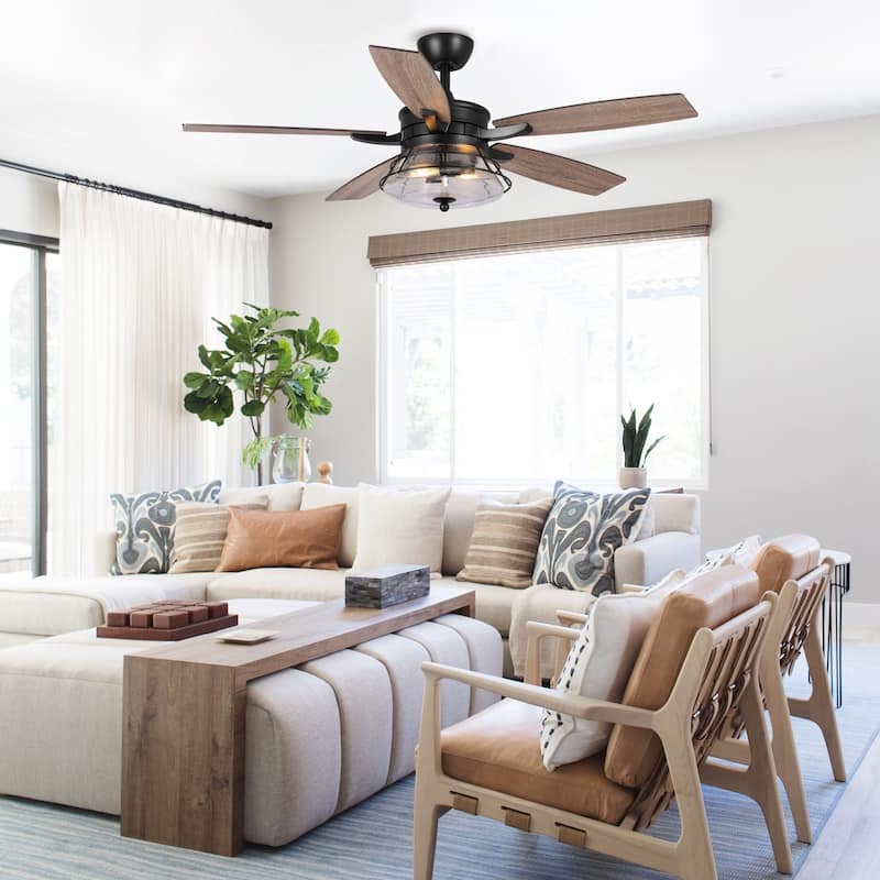 52" 5-Blade 2-Light Industrial Ceiling Fan with Light