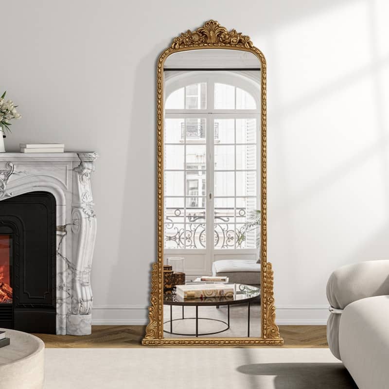 Vintage Full-Length Floor Mirror with Ornate Baroque Detailing - N/A