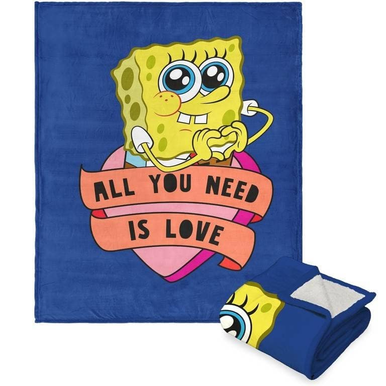 Nickelodeon Spongebob Squarepants Valentine's Day Silk Touch Sherpa Throw Blanket - 50" x 60" - Hearty Sponge
