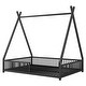 preview thumbnail 11 of 10, Metal Full Size House Platform Bed with Triangle Structure & Guardrail, Black