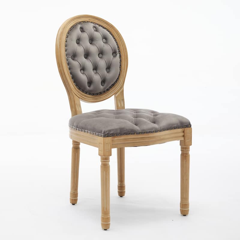 GDF Studio - French Traditional Wood PU Upholstered Dining Chairs with Tufted Back & Nailhead Trim, Set of 2