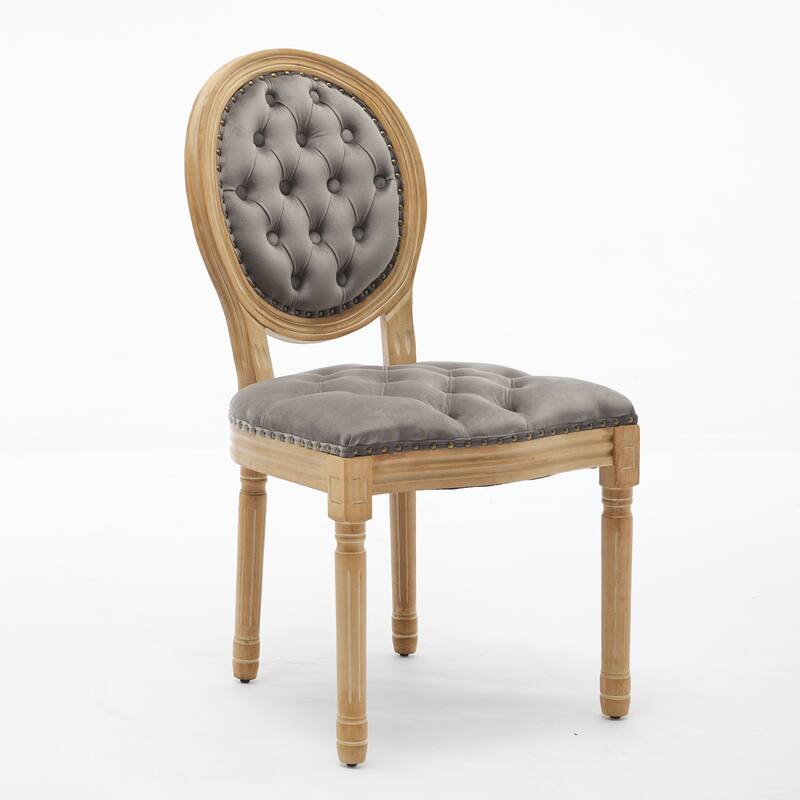 Hand-pulled buckle decoration Velvet artificial leather Dining Chair with Nailhead Trim ,Wood Legs,Steel Spring inner,Set of 2 - Gray