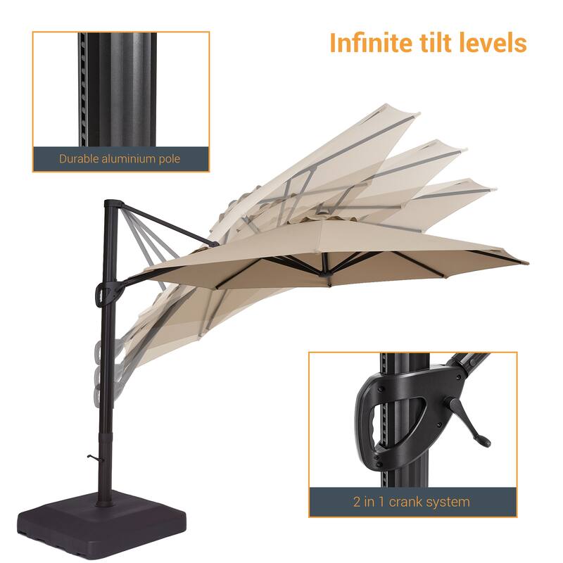 BONOSUKI 11-ft 360-degree Rotating Cantilever Patio Umbrella with Base