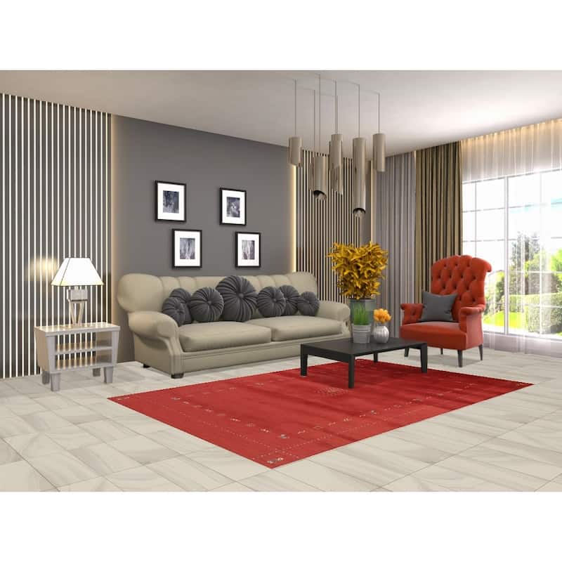 Red Tribal Gabbeh Oriental Area Rug Hand-Knotted Wool Carpet - 4'11" x 7'7"