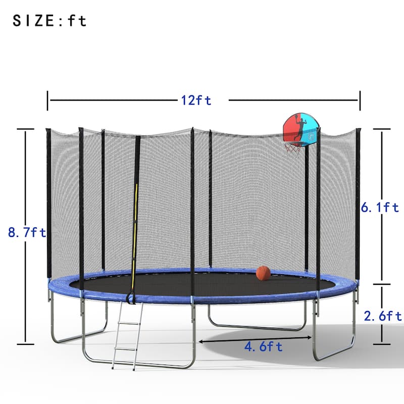 12FT Round Trampoline with Safety Enclosure Net