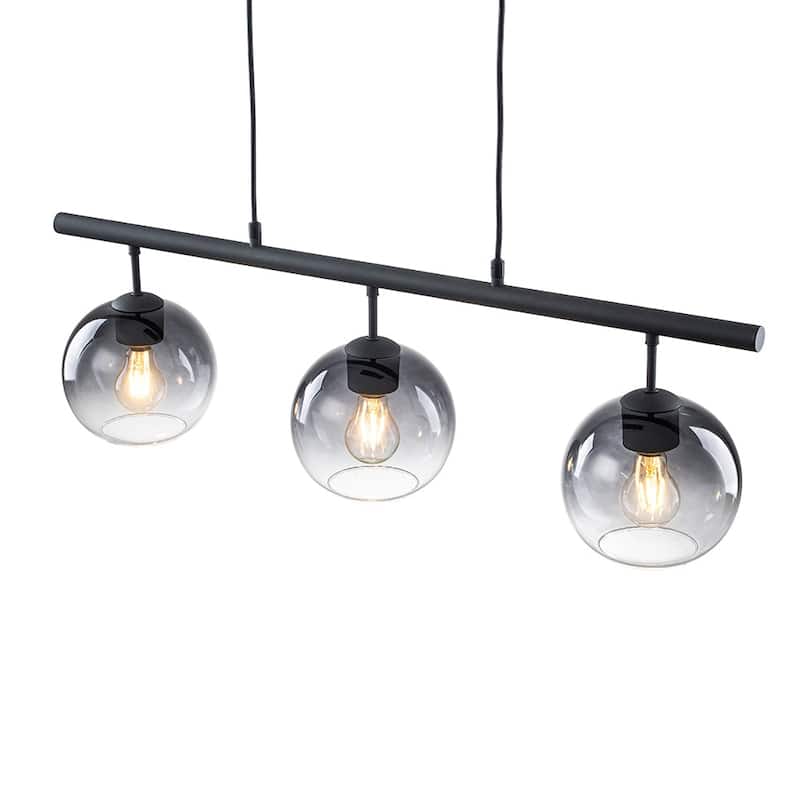 Contemporary 3-Light Gradient Grey Glass Globe Linear Chandelier