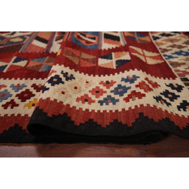 Vegetable Dye Red Kilim Qashqai Persian Vintage Hand-Woven Wool Carpet - 5'0"x 8'1"