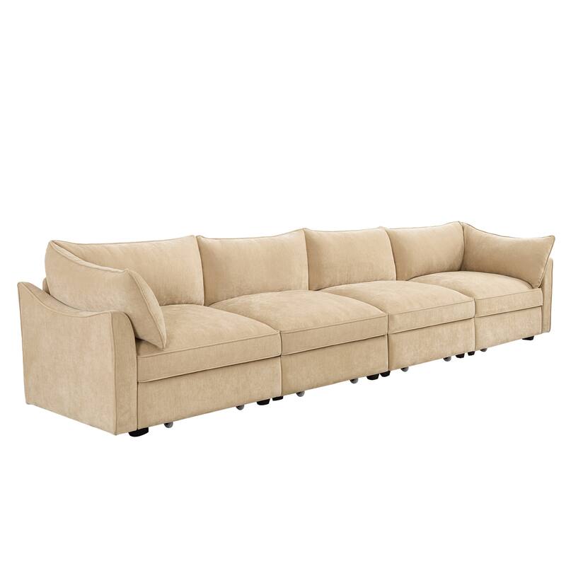 Super Large Wide & Deep Seat 4-Seater Sofa Couch with Storage Pull Out Drawer Under Each Seat