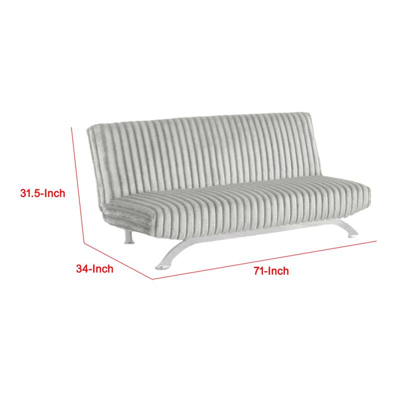 Villy Futon Sofa Bed, Chrome Metal Legs, Gray Channel Tufted Fabric