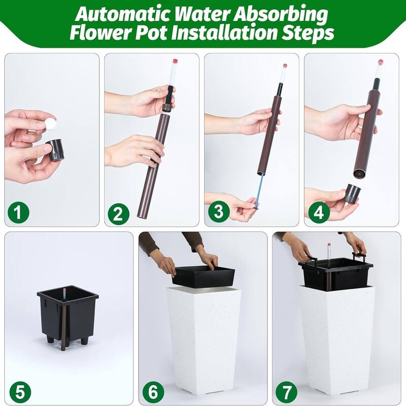 2-Pack 21.7-Inch Tall Planters with Drainage Holes Water Level Monitor and Inner Bucket Black