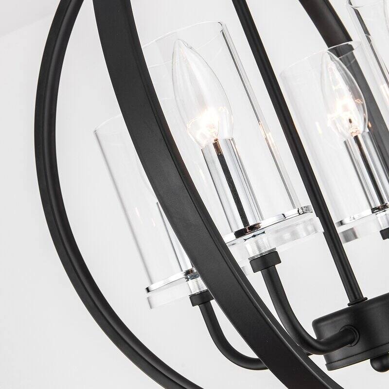 Maxax 4 - Light Shaded Globe Chandelier with Wrought Iron Accents