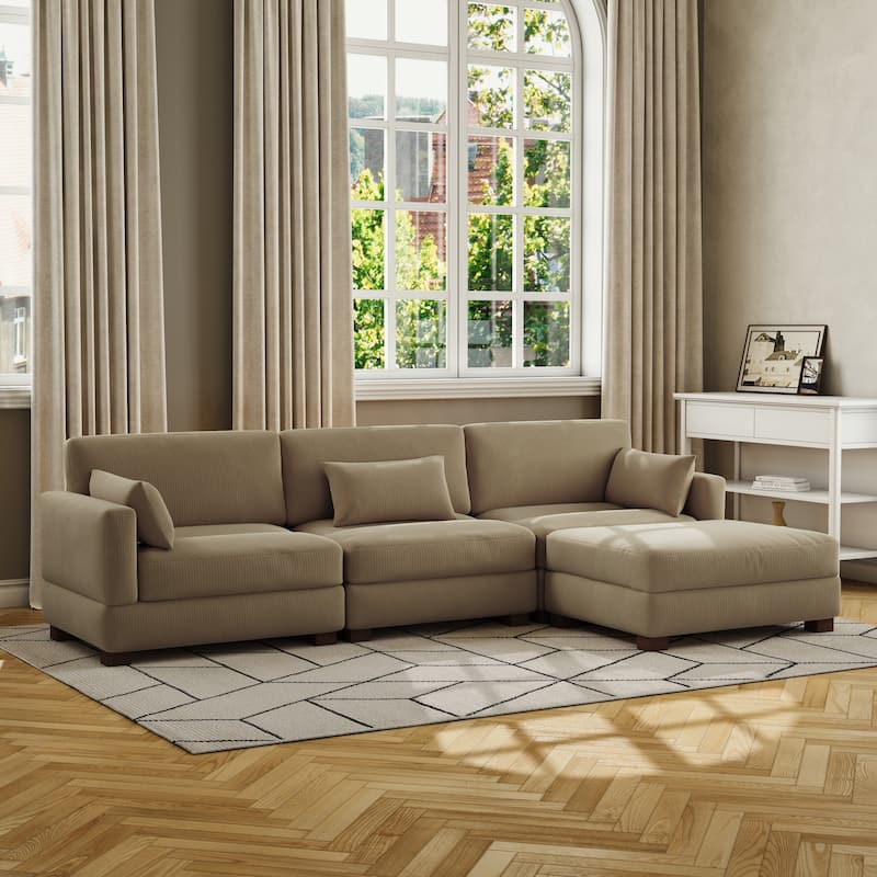 Corduroy Upholstered Modular Sectional Sofa for Living Room - CAMEL 4-PIECE
