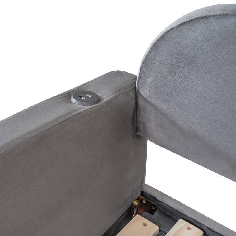 Twin Size Upholstered Daybed with Cloud-Shaped Backrest, Trundle, 2 Drawers, and USB Ports, Gray