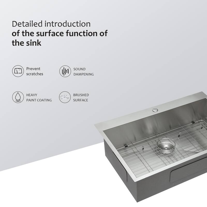 33 Inch Drop In Sink - Kitchen Sink Drop in Topmount Single Bowl Sink 16 Gauge Stainless Steel Kitchen Sink Basin