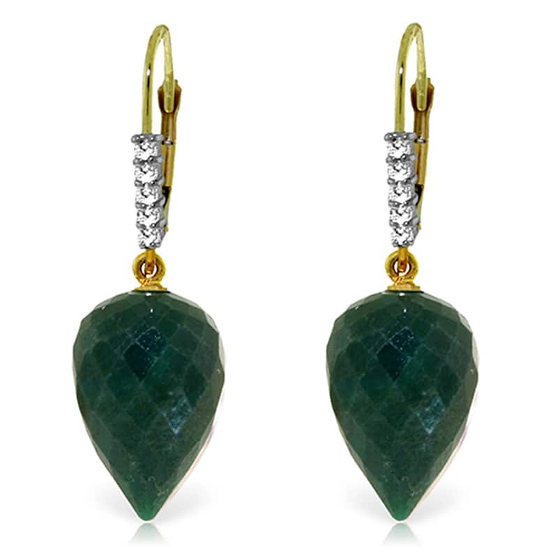 25.95 Carat 14K Solid Gold Drop Briolette Emerald Diamond Earrings - Yellow
